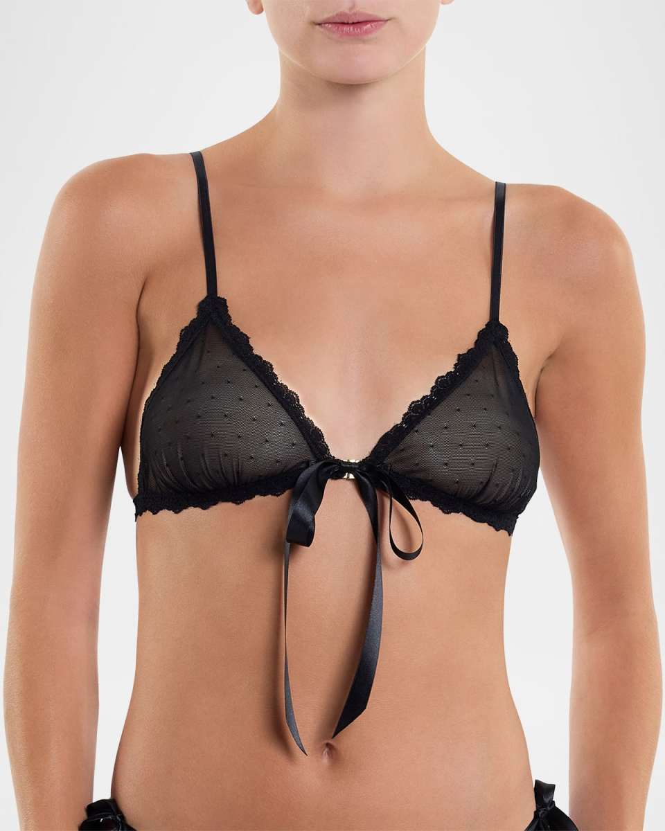 &Oh Dotted Tulle Front-Tie Bralett